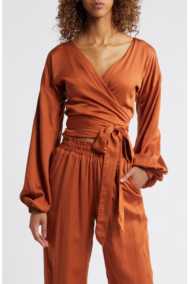 Aida Wrap Blouse, Main, color, RUST
