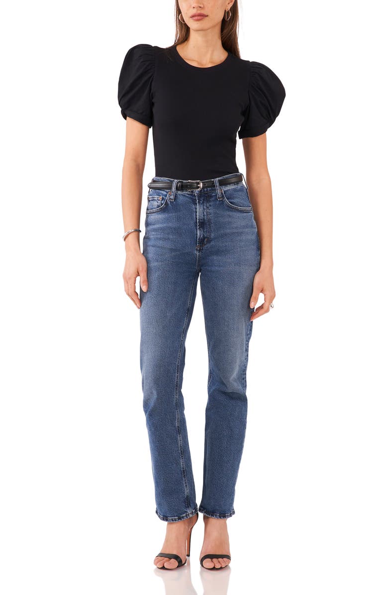 1.STATE Puff Sleeve Rib Knit T-Shirt, Alternate, color, Rich Black