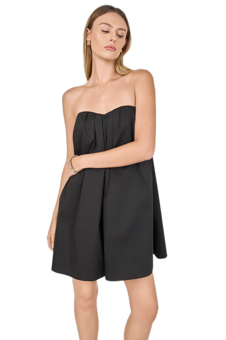 Pintuck Pleat Strapless Minidress, Alternate, color, BLACK