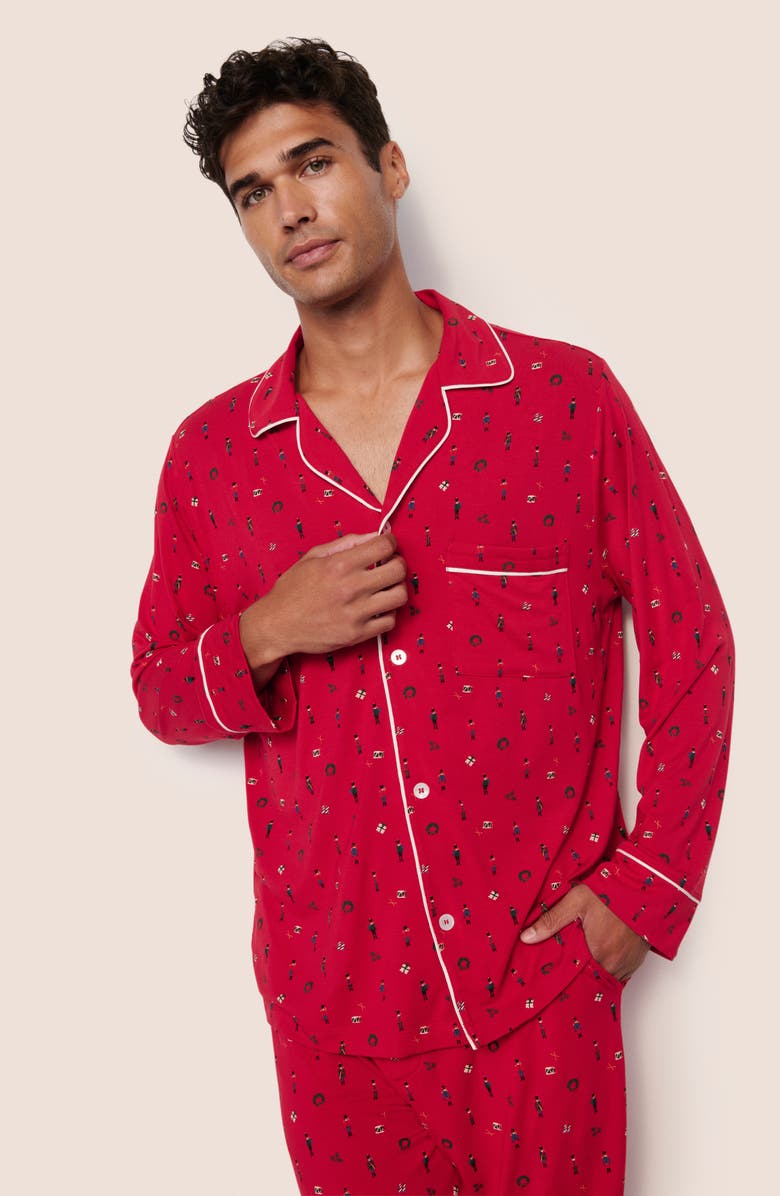 Eberjey William Print Stretch Tencel<sup>®</sup> Modal Long Pajamas, Alternate, color, Nutcracker Holly Red