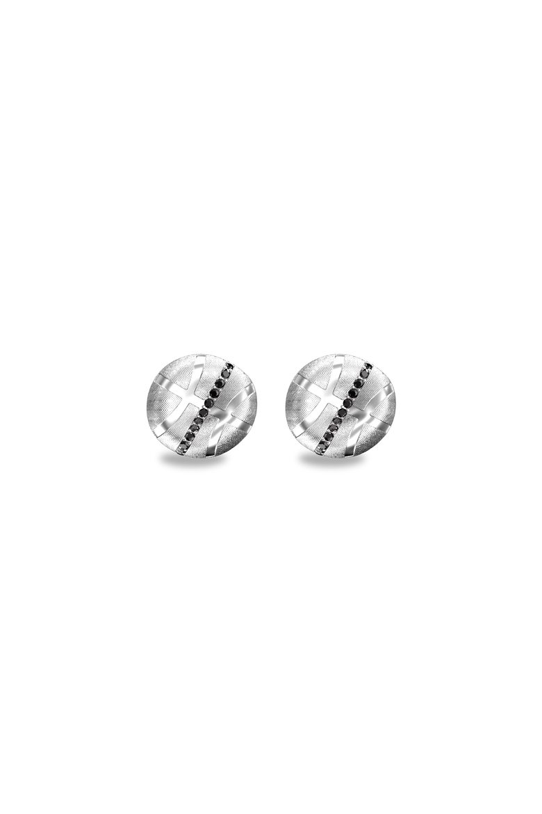 The Basketball Crooked Ball Linear Diamond Earrings, Alternate, color, Silver / Black Diamond