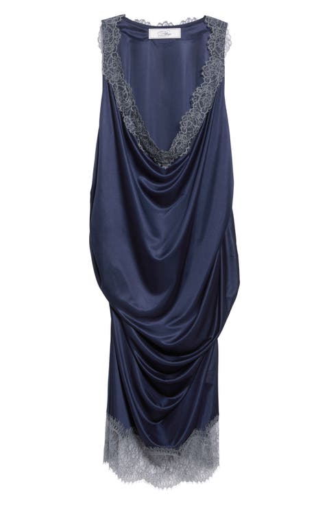 Lace Trim Charmeuse Slipdress