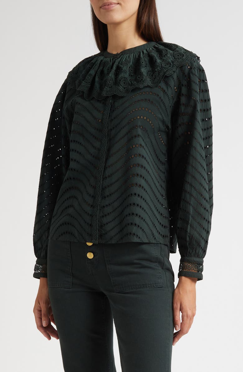 Ulla Johnson Fia Scallop Eyelet Ruffle Top, Main, color, Cypress