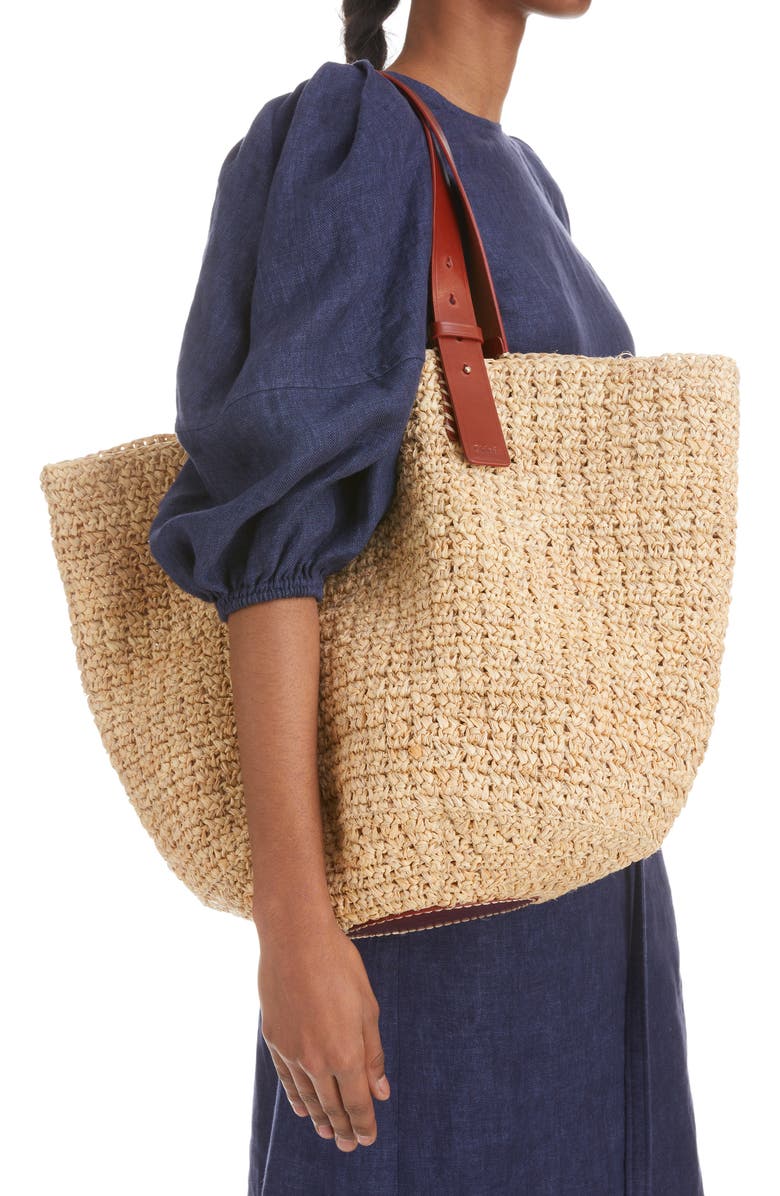 Chloé Medium Manuel Raffia Tote Bag, Alternate, color, Sepia Brown