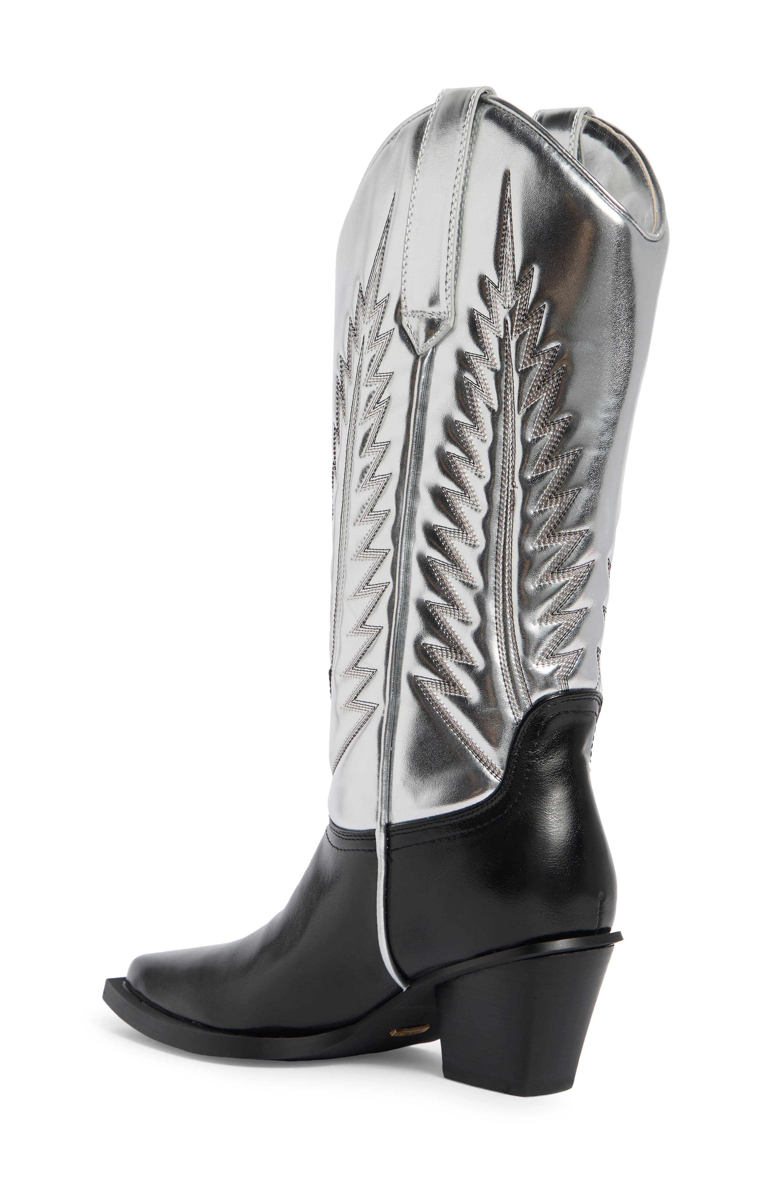 Marmalade Faux Leather Western Boot, Alternate, color, BLACK/ SILVER METALLIC