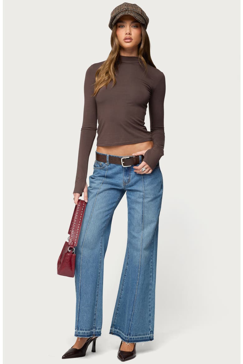 Binta Crop Long Sleeve Mock Neck Top, Alternate, color, BROWN