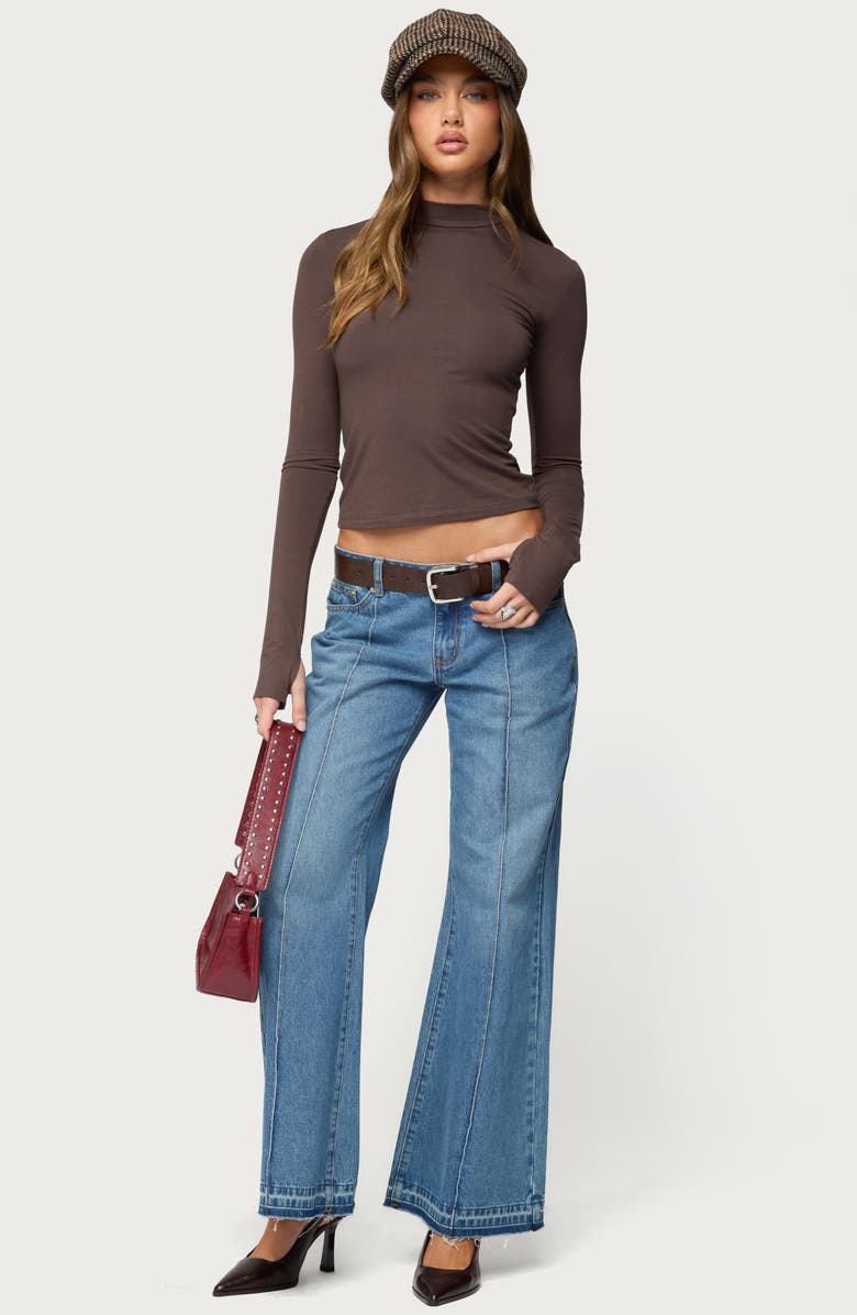 EDIKTED Binta Crop Long Sleeve Mock Neck Top, Alternate, color, Brown