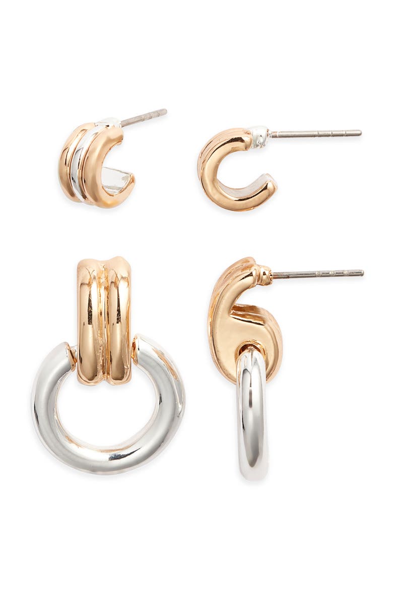 2 Pairs of Hoop Earrings, Main, color, GOLD- SILVER
