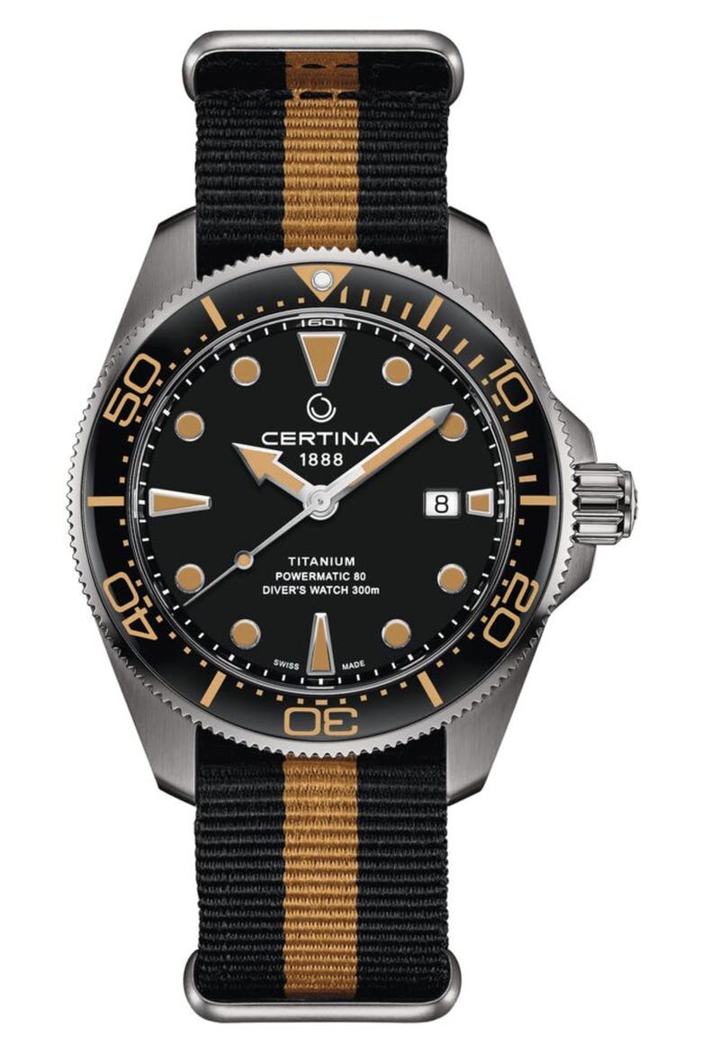 DS Action Diver Swiss Automatic Textile Strap Watch, 43mm, Main, color, TITANIUM