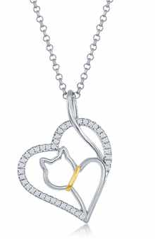 SIMONA Sterling Silver Heart & Cat Pendant Necklace