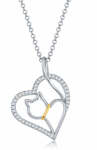 SIMONA Sterling Silver Heart & Cat Pendant Necklace