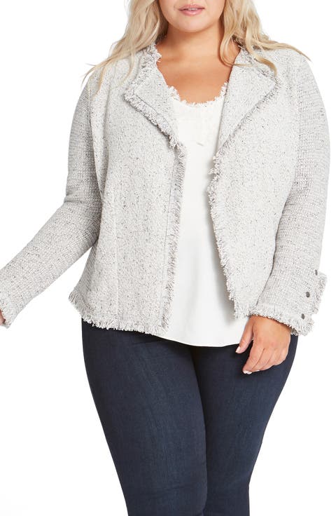 Fringe Mix Knit Jacket (Plus Size)