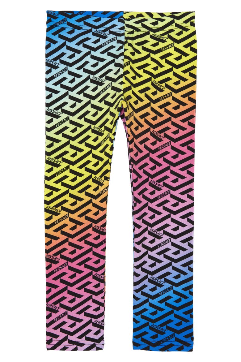 Kids' La Greca Rainbow Monogram Stretch Cotton Leggings, Main, color, MULTICOLOR