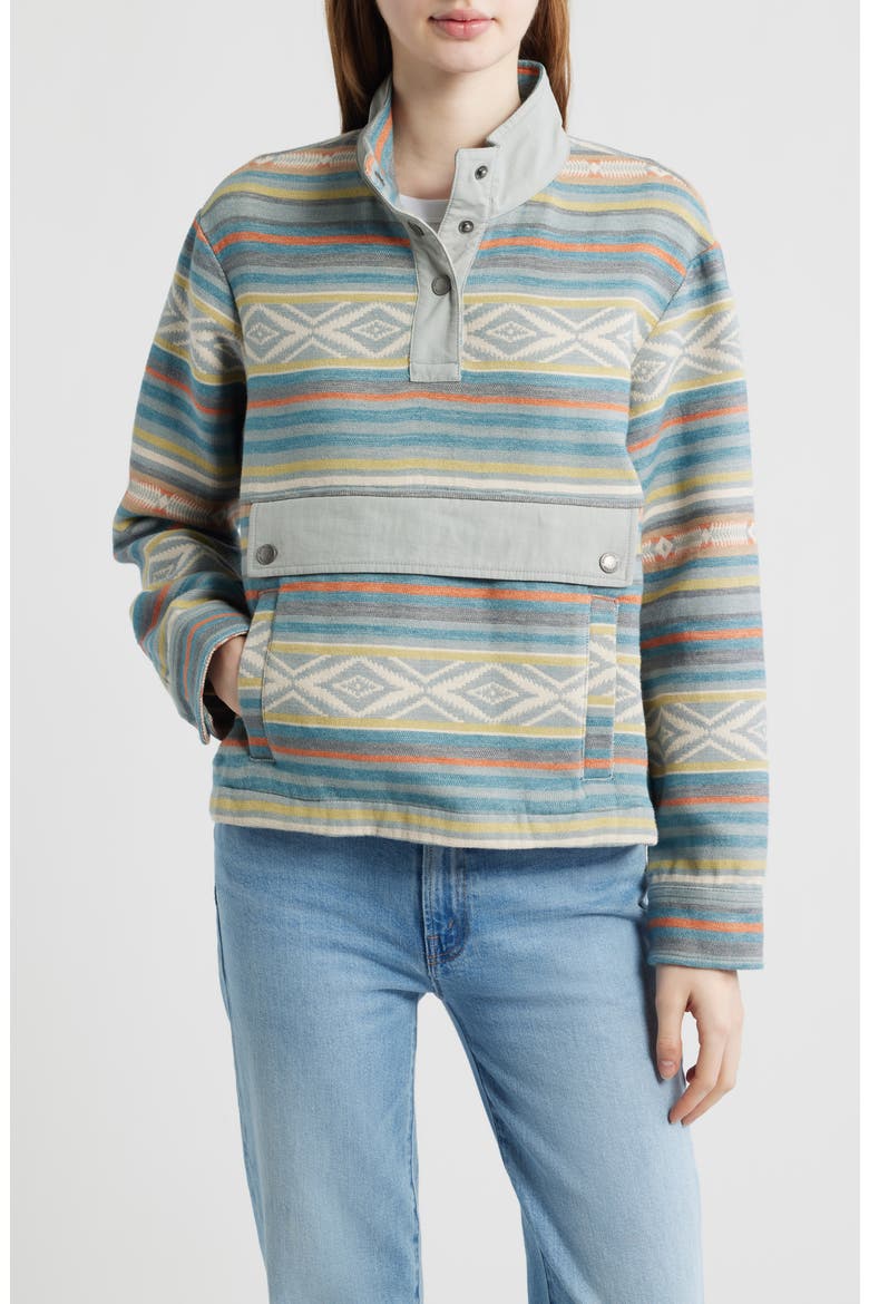 Double Soft Half Snap Top, Main, color, TEAL MULTI STRIPE
