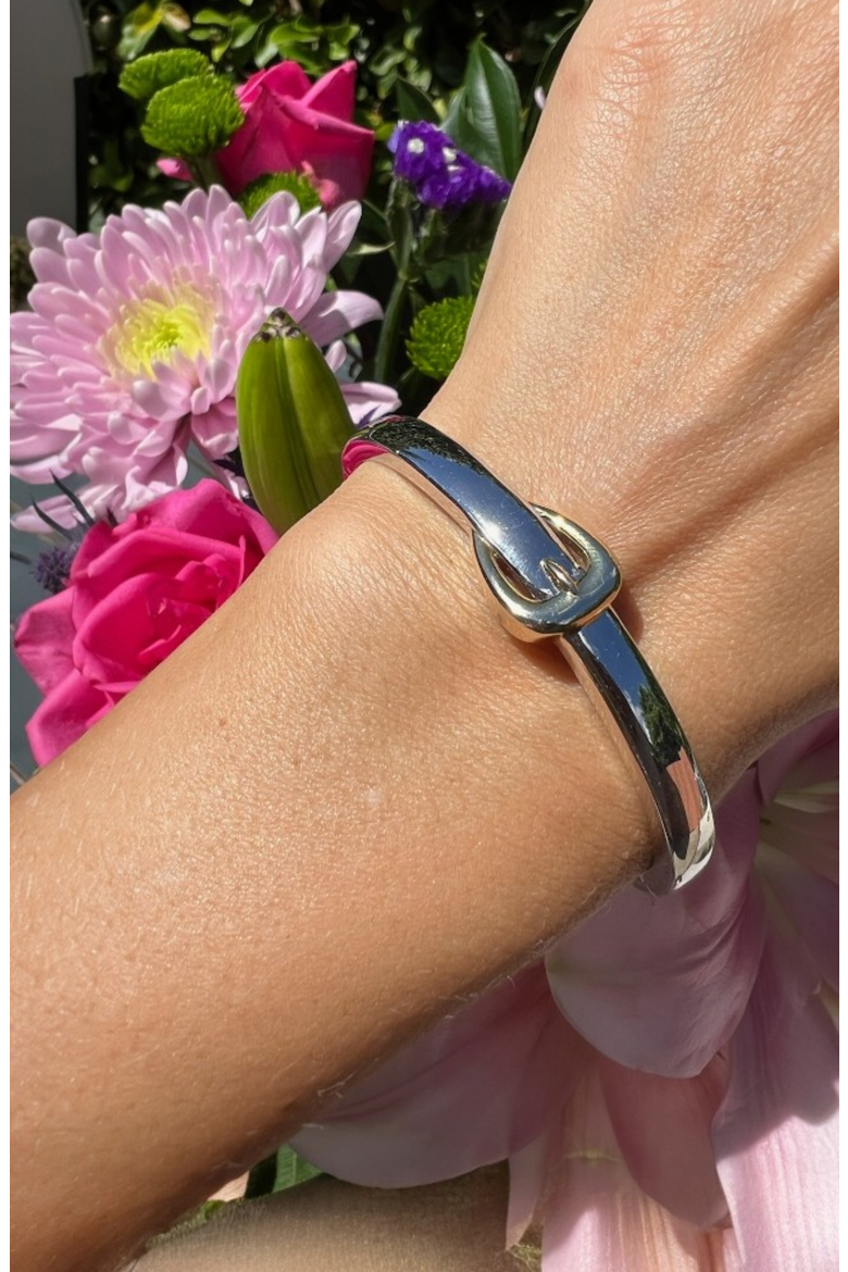 Hipster Belt Bangle Bracelet, Alternate, color, Silver