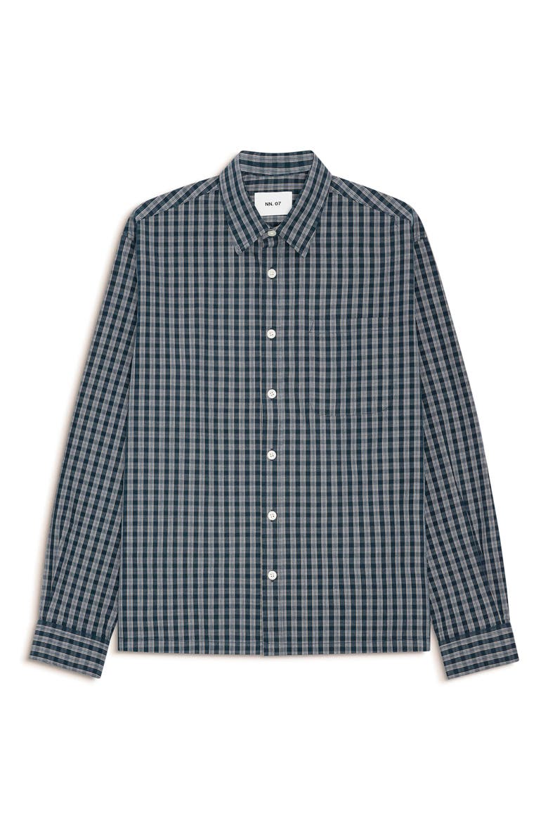Deon Checked Organic Cotton Shirt, Alternate, color, NAVY CHECK