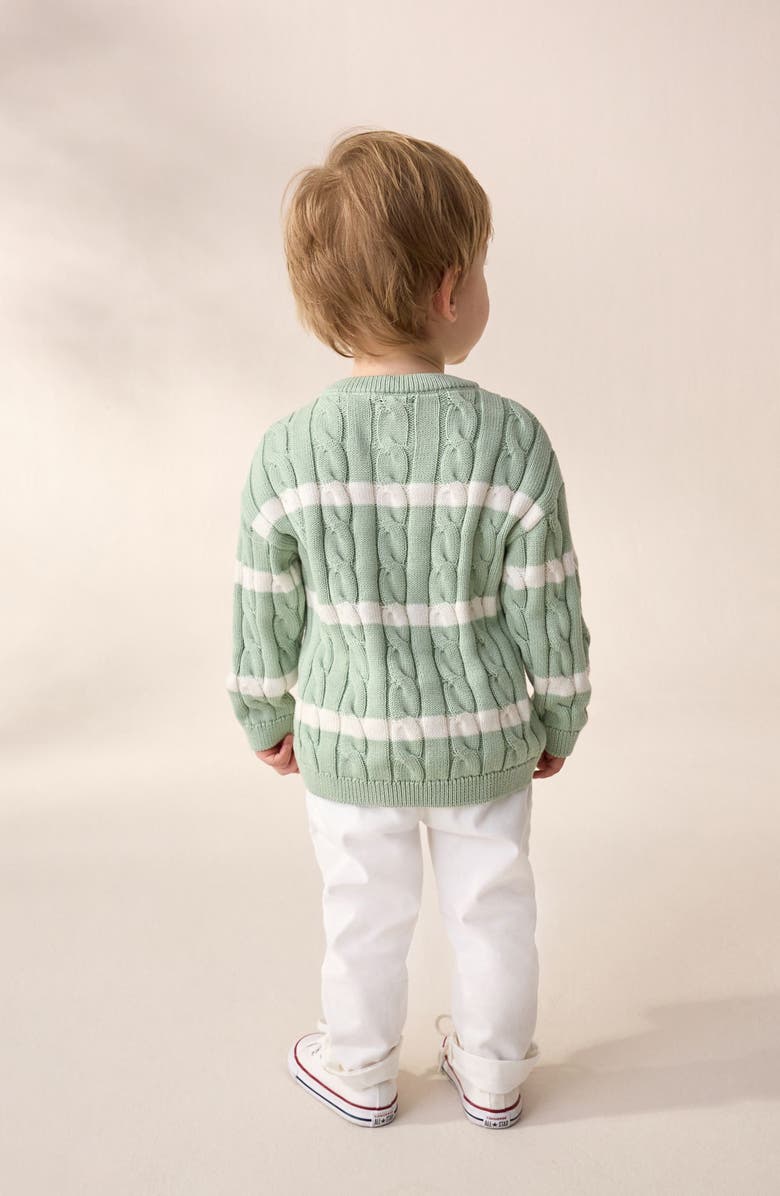 NEXT Kids' Stripe Cable Cotton Crewneck Sweater, Alternate, color, Green