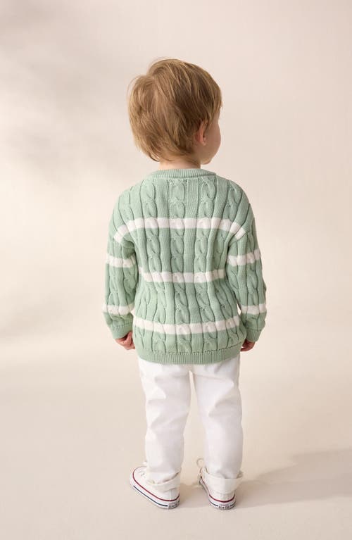 Next Kids' Stripe Cable Cotton Crewneck Sweater In Green