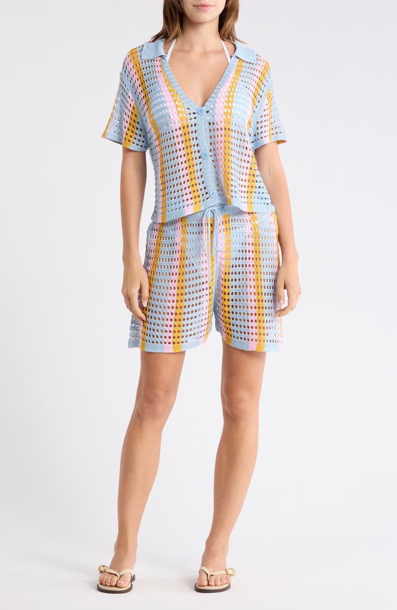 Abound Open Knit Stripe Top & Shorts Set, Main, color, Blue-Mustard Stripe Multi