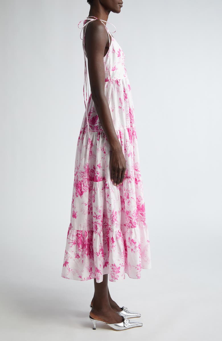 Erdem Floral Print Strappy Tiered Dress, Alternate, color, Antique Print Rose