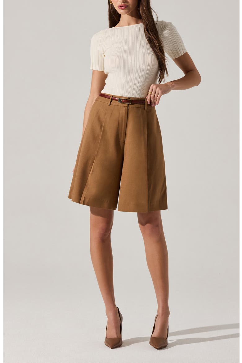 Quillie Pleated Bermuda Shorts, Alternate, color, DARK KHAKI