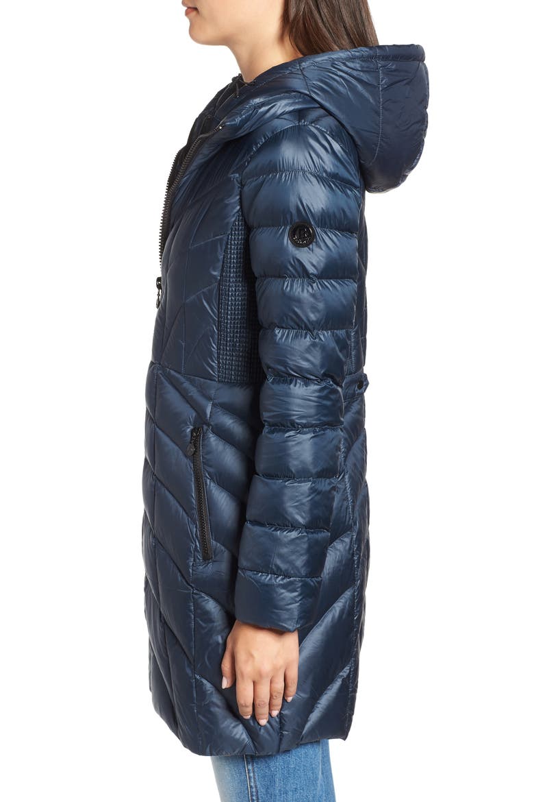 Glossy Quilted Walker Coat, Alternate, color, DEEP WATER