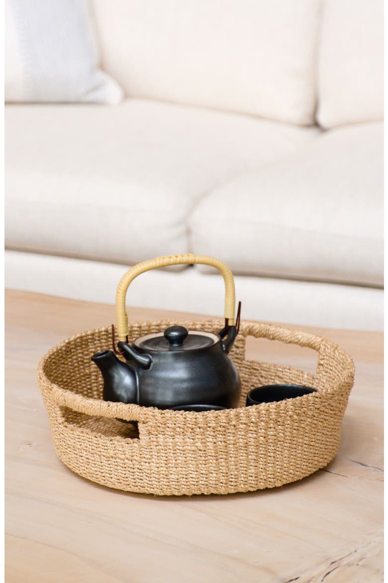 Round Tray with Cutout Handles, Alternate, color, Natural