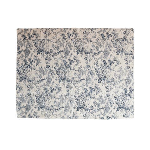 Toile Pattern Cotton Chambray Throw, Blue And White