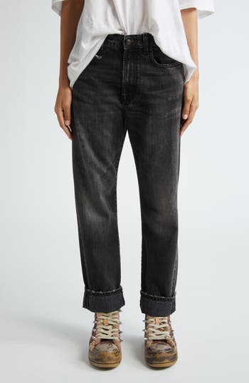 R13 Cuffed Boyfriend Jeans In Black