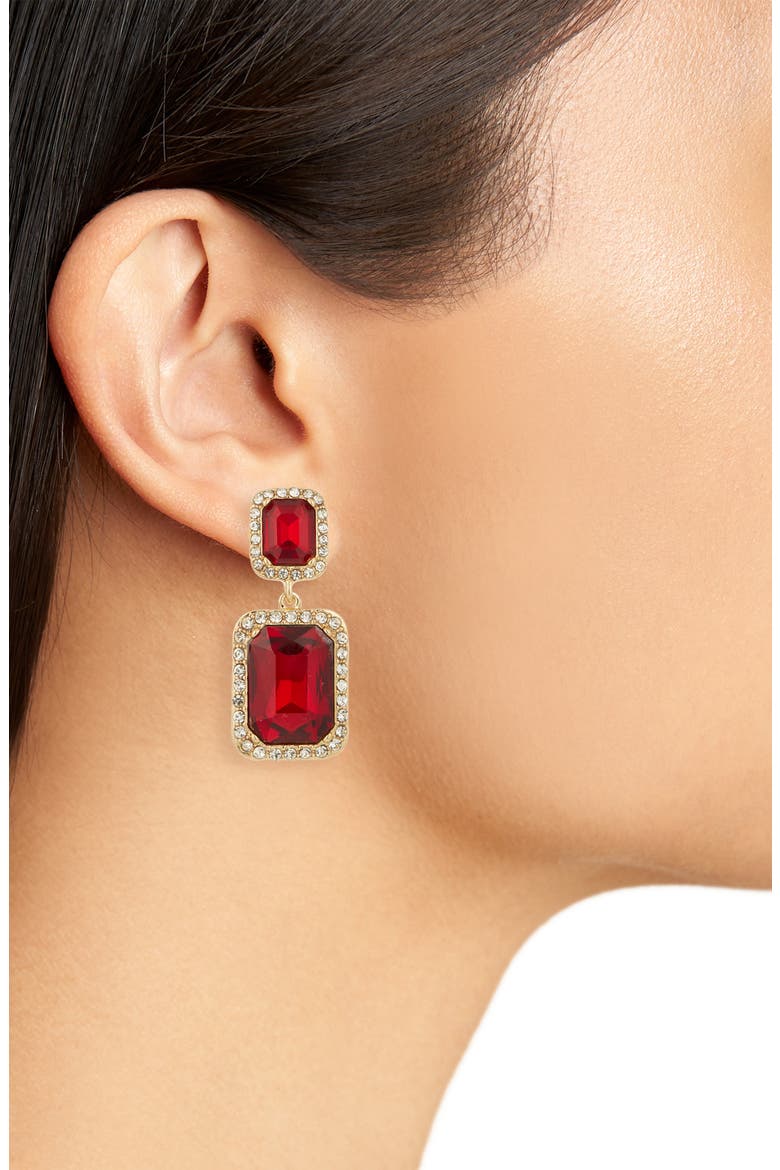Pavé Crystal Drop Earrings, Alternate, color, RED