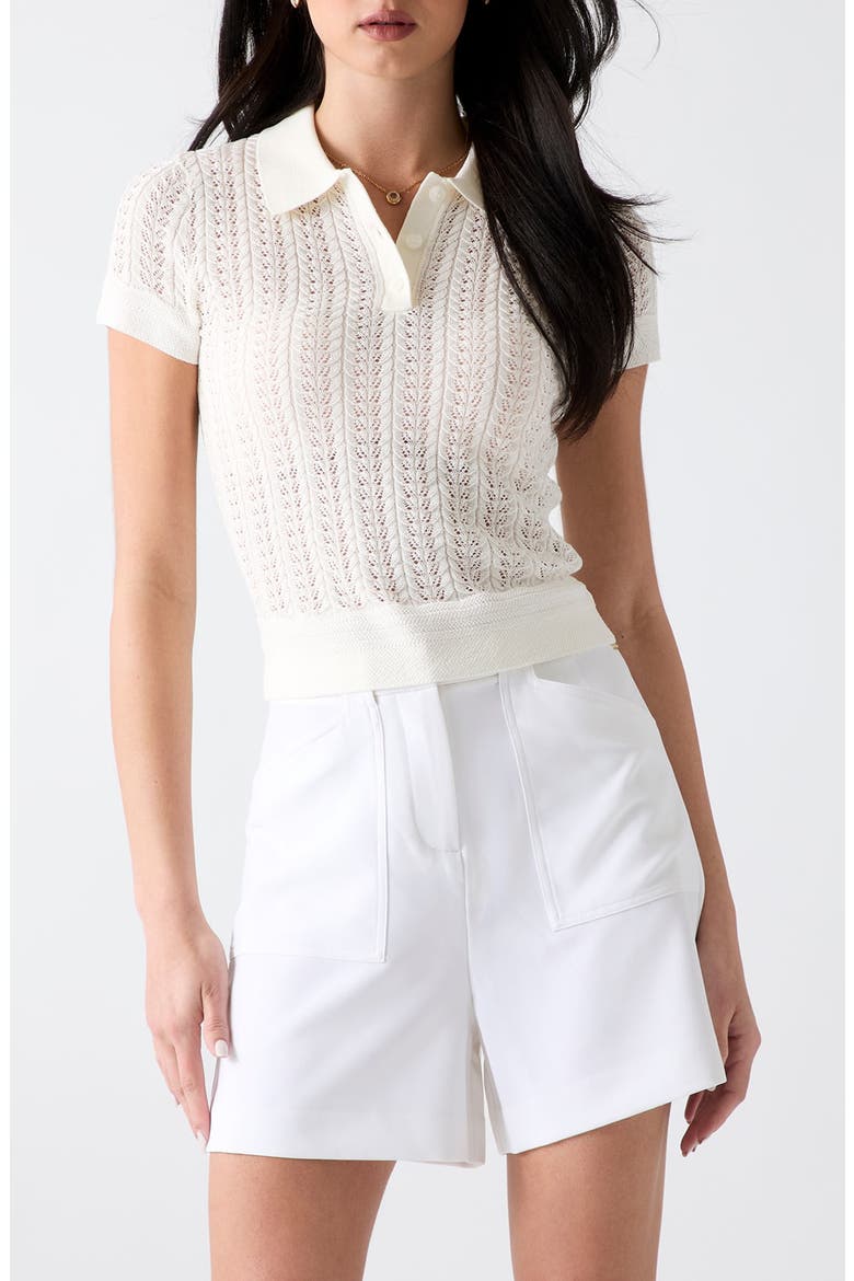 Pointelle Polo Sweater, Main, color, DOVE WHITE