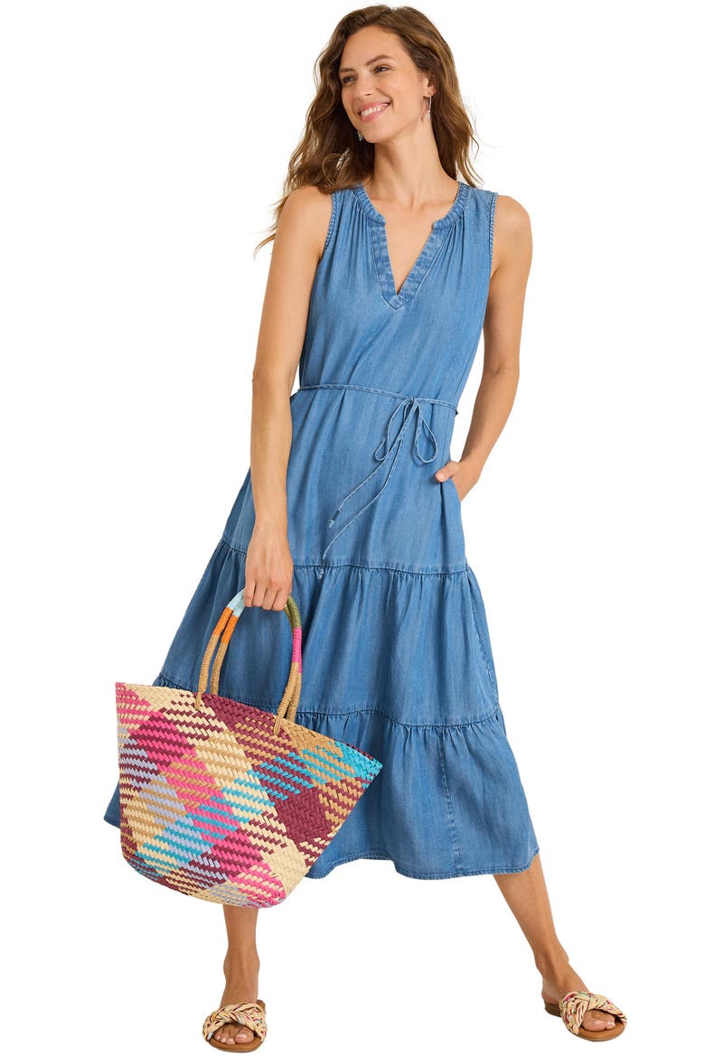 Chambray O'Lei Tiered Midi Dress, Alternate, color, MED INDIGO WASH
