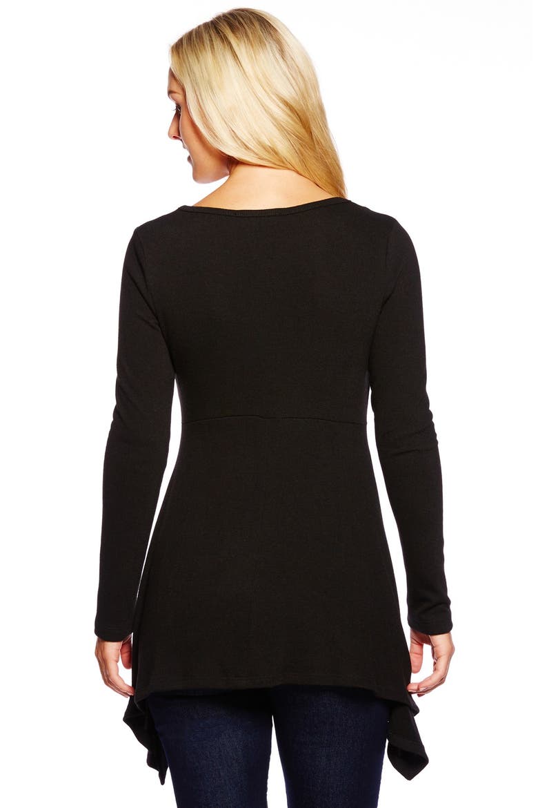 Long Sleeve Handkerchief Hem Top, Alternate, color, BLACK