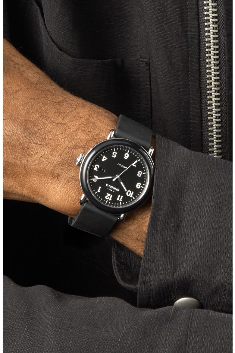 Detrola Rubber Strap Watch, 41mm, Alternate, color, BLACK