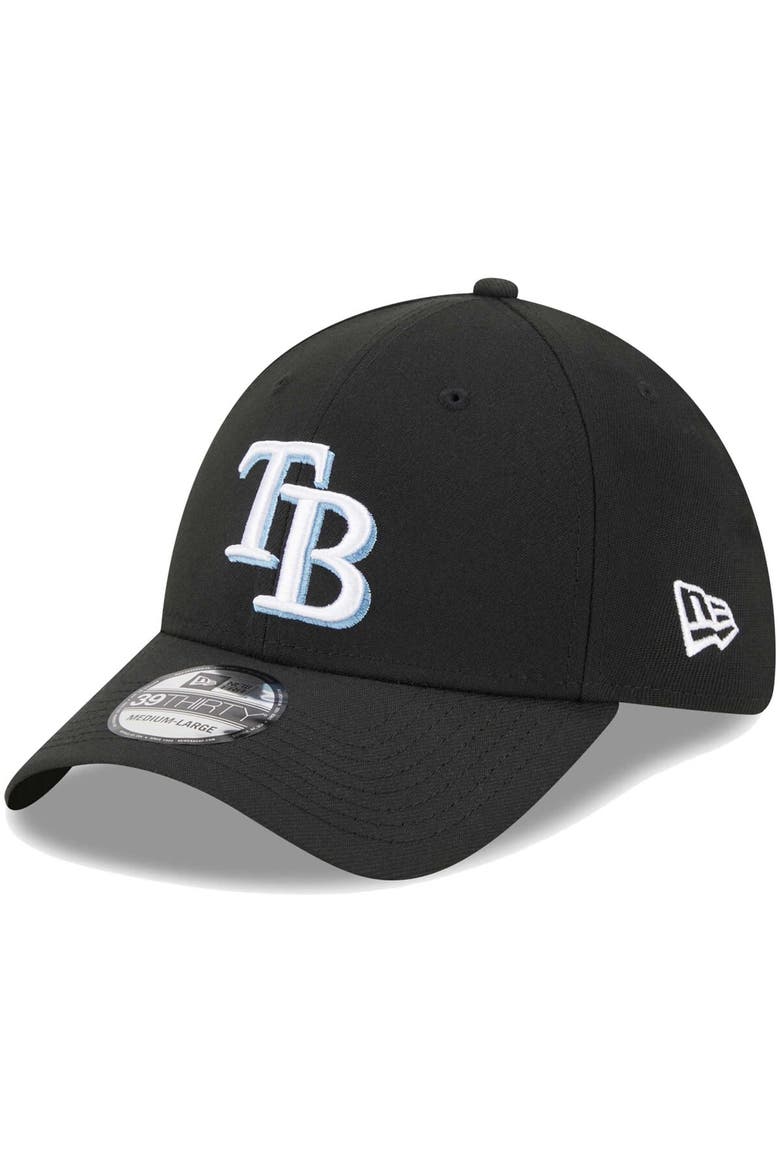 Men's New Era Black Tampa Bay Rays Logo 39THIRTY Flex Hat, Main, color, Black