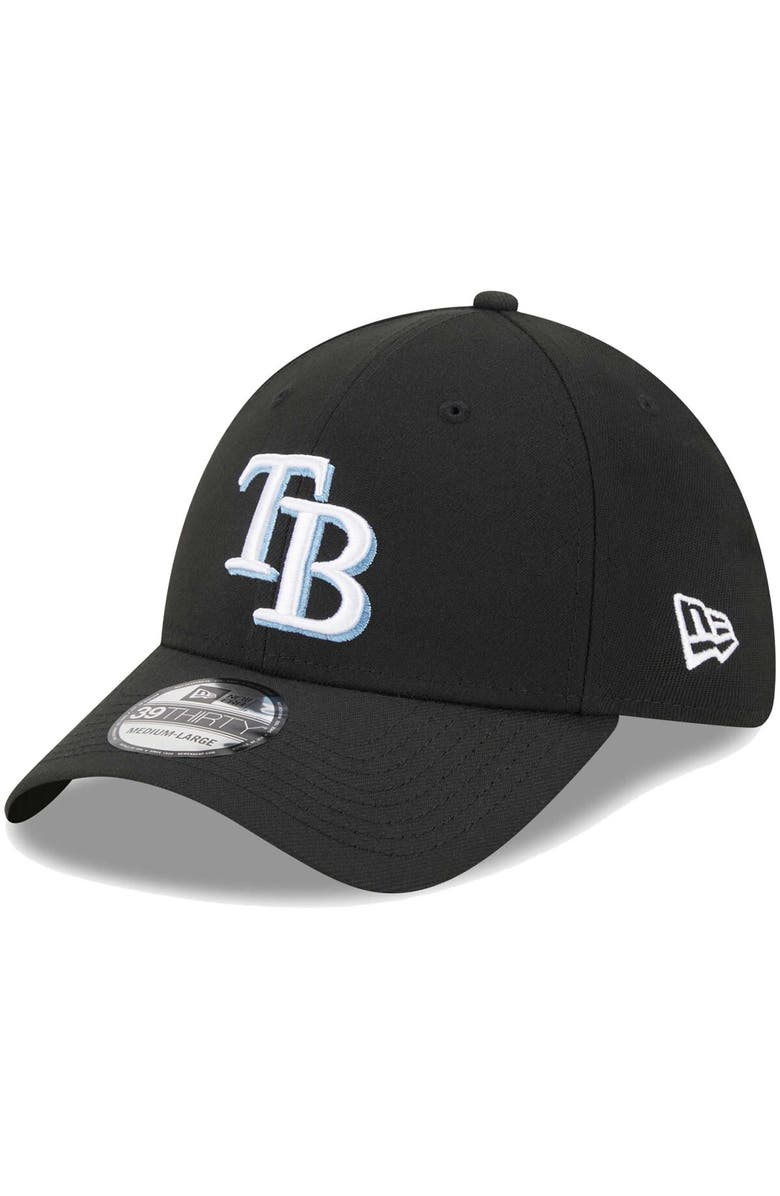 New Era Men's New Era Black Tampa Bay Rays Logo 39THIRTY Flex Hat, Main, color, Black