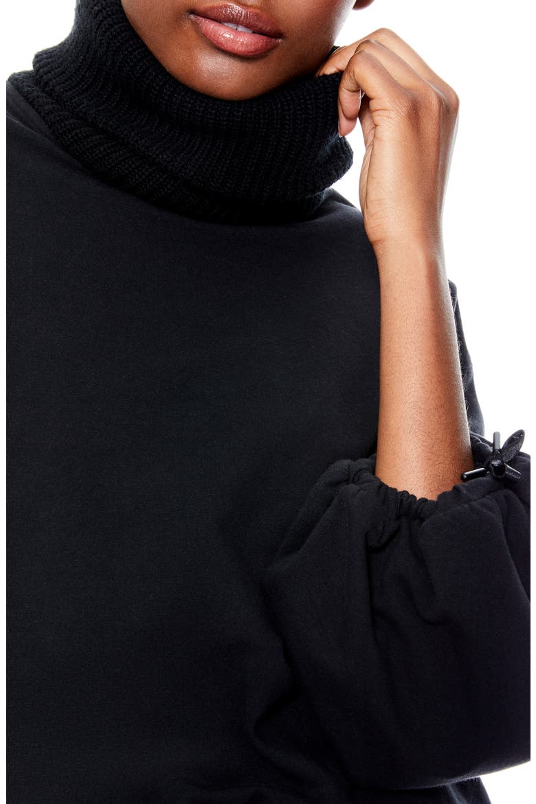 Micha Turtleneck Blouson Sleeve Stretch Cotton Sweater, Alternate, color, BLACK