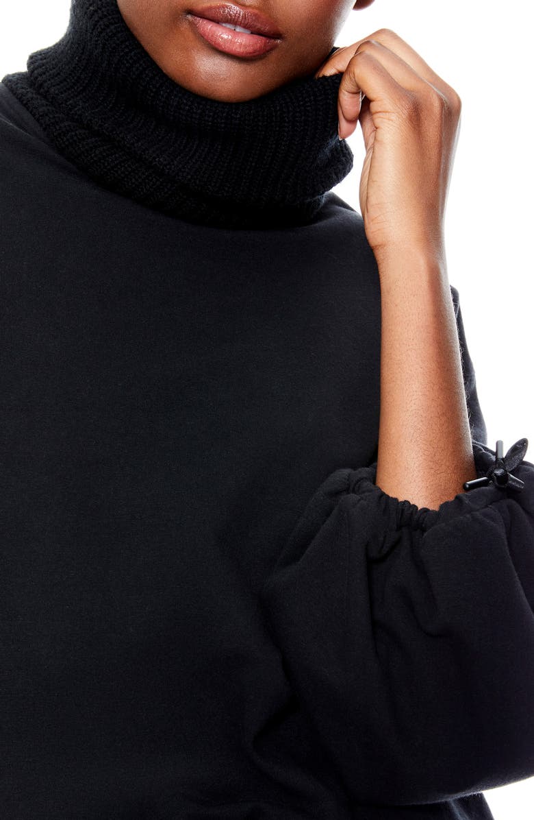 Alice + Olivia Micha Turtleneck Blouson Sleeve Stretch Cotton Sweater, Alternate, color, 
