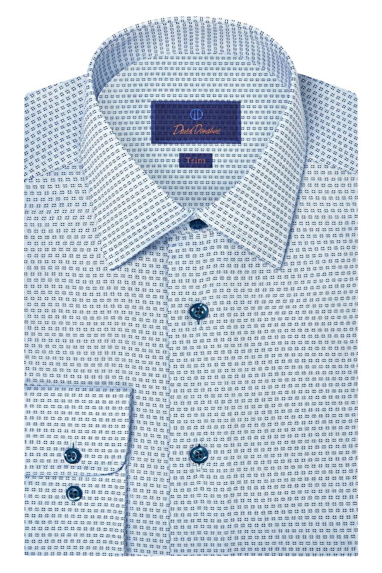 Trim Fit Light Green Micropattern Cotton Dobby Dress Shirt, Main, color, SKY/ NAVY