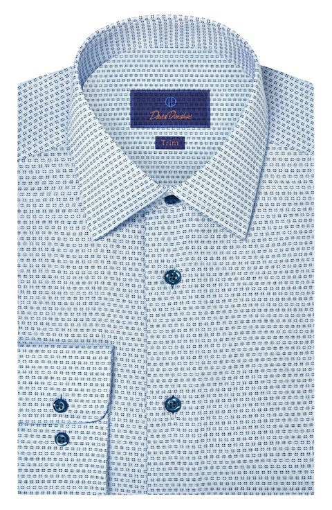 Trim Fit Light Green Micropattern Cotton Dobby Dress Shirt