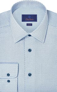 David Donahue Trim Fit Light Green Micropattern Cotton Dobby Dress Shirt