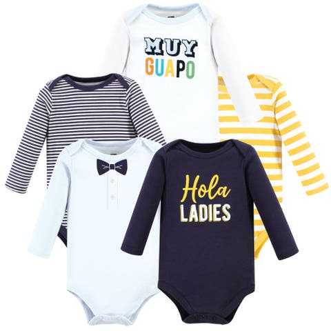 Five-Piece Collection of Long-Sleeve Cotton Bodysuits