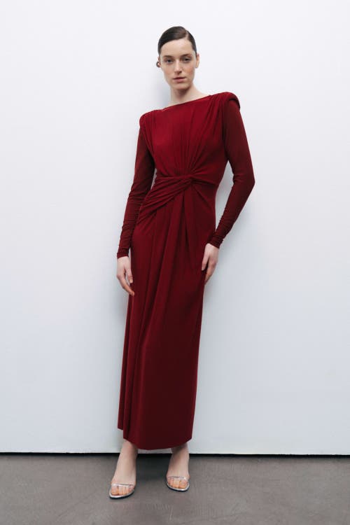 Nocturne Maxi Dress With Twirl Detail In Burgundy