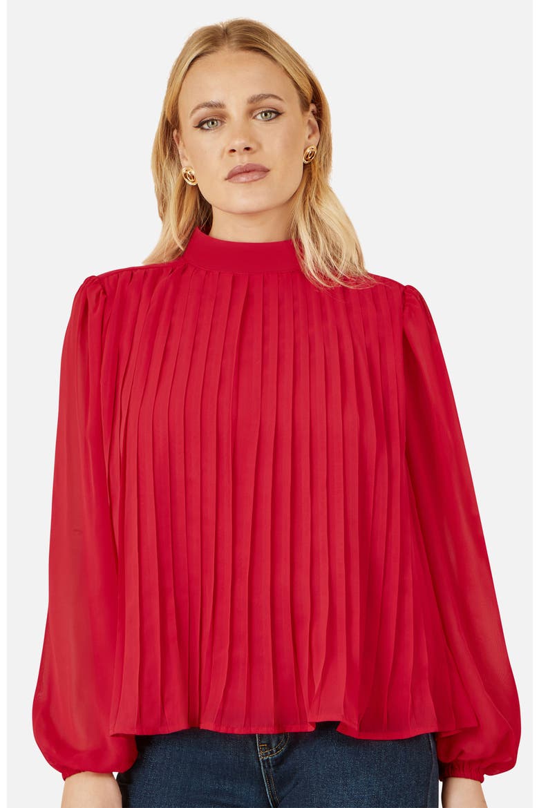 Pleated Long Sleeve Top, Alternate, color, Red