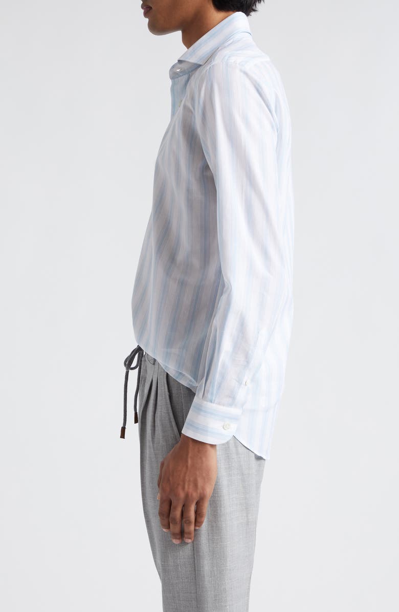 Eleventy Stripe Cotton & Linen Button-Up Shirt, Alternate, color, Baby Blue
