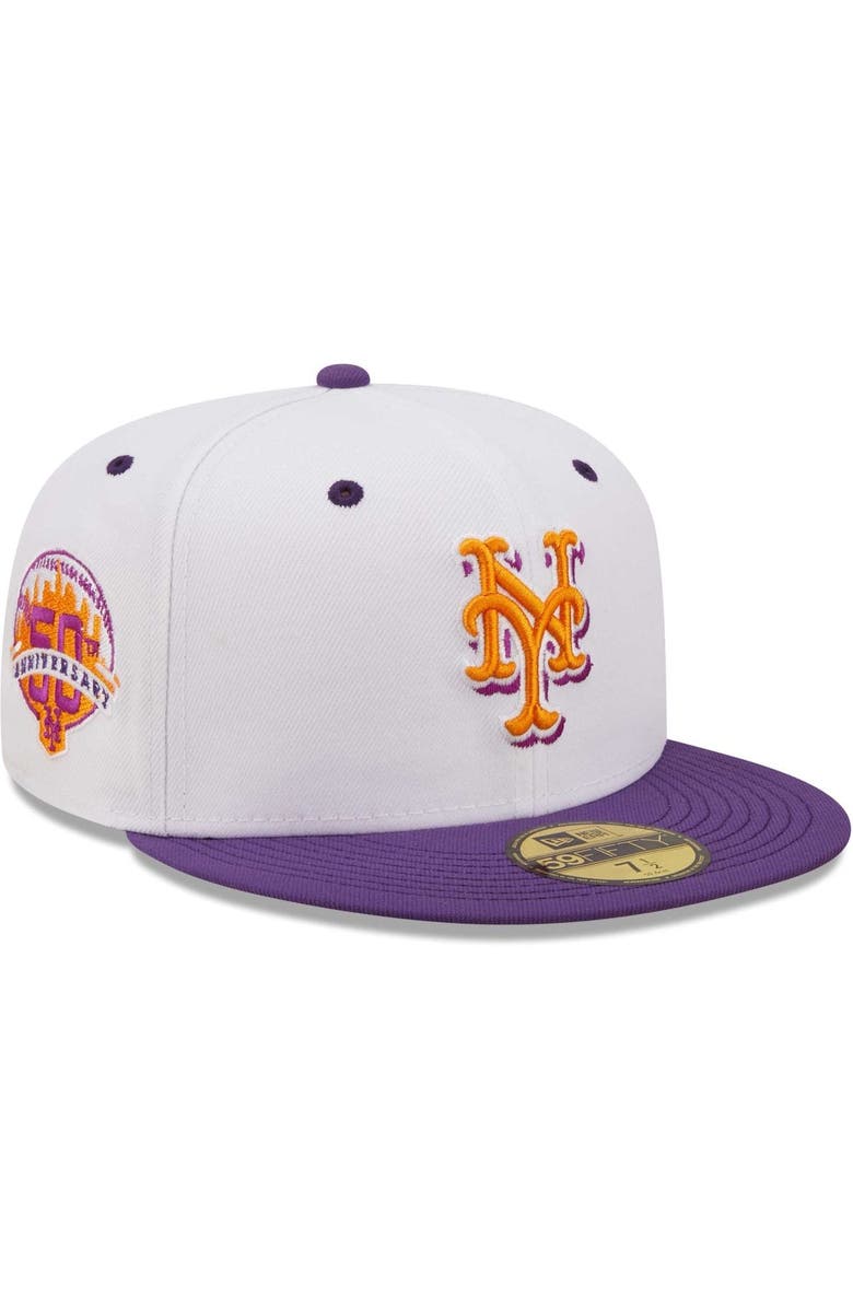 New Era Men's New Era White/Purple New York Mets 50th Anniversary Grape Lolli 59FIFTY Fitted Hat, Main, color, 