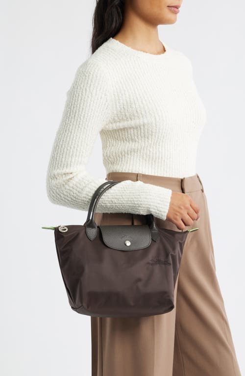 Longchamp Small Le Pliage Green Recycled Canvas Top Handle Bag In Brown