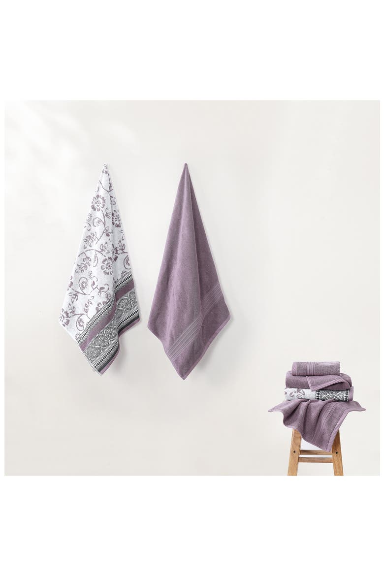 Yarn Dyed Jacquard/Solid Towel 6-Piece Set - Ophelia Stone, Alternate, color, ORCHID