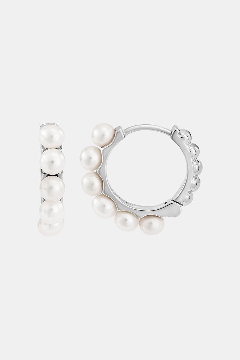 Medium Timeless Pearl Huggie Hoops, Main, color, Sterling Silver