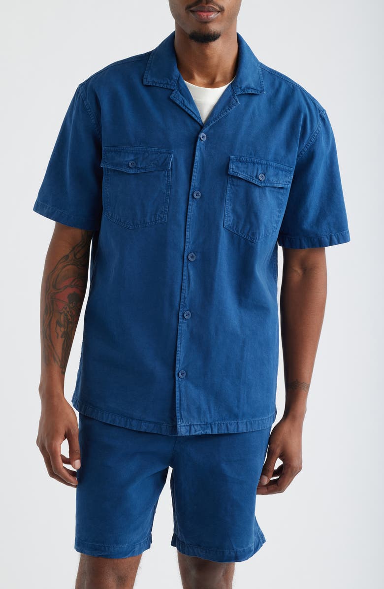 Brooklyn Industries Short Sleeve Linen Blend Button-Up Shirt, Alternate, color, Navy Peony